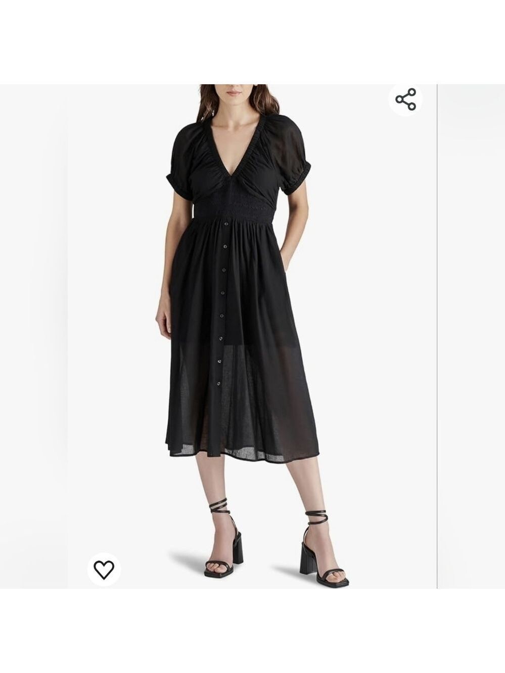 Steve Madden Tahlia Dress, Black, Smocked Waist, Size Medium, NWT